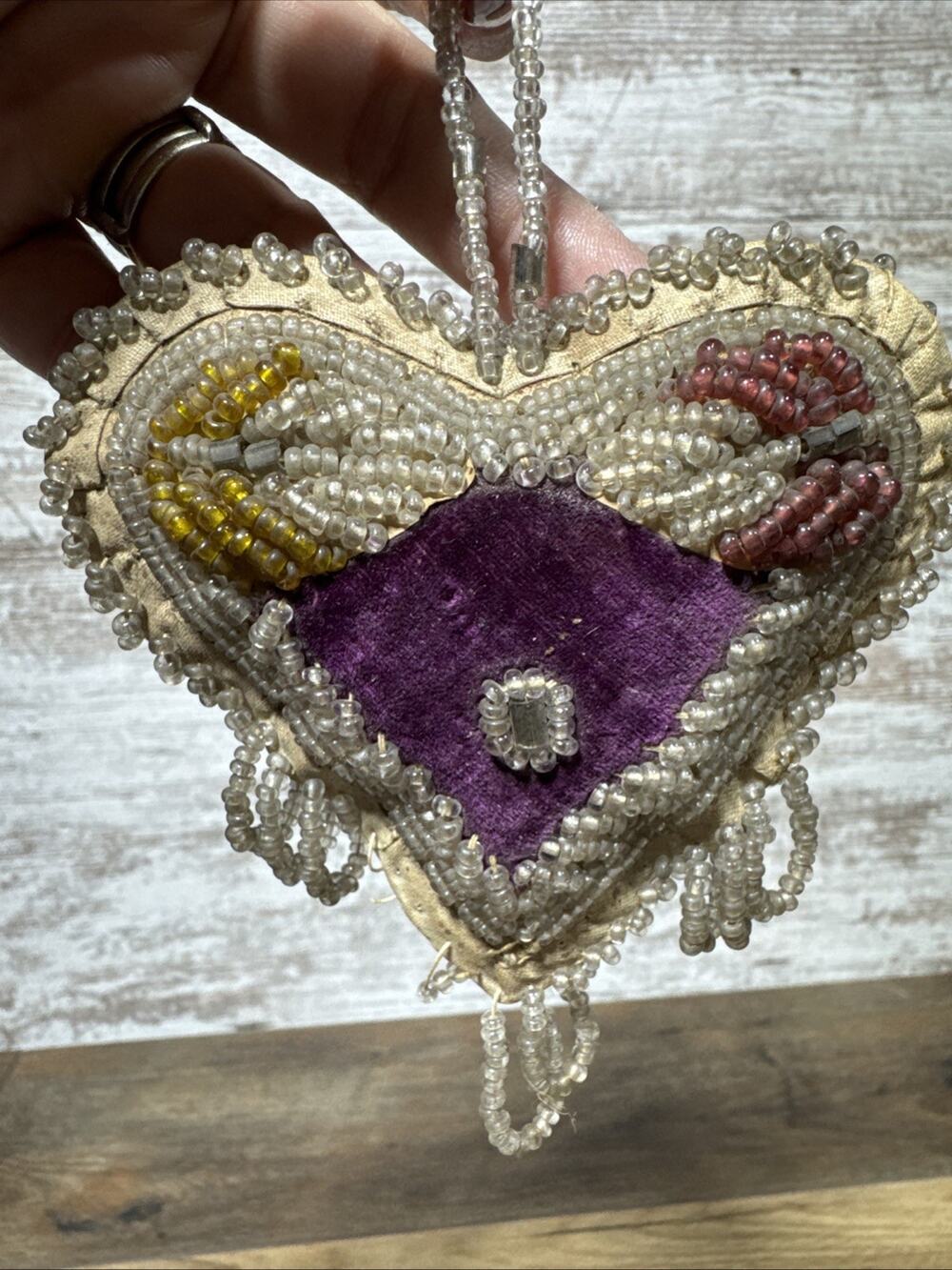 Vintage Antique Native American Beaded Hanging Heart